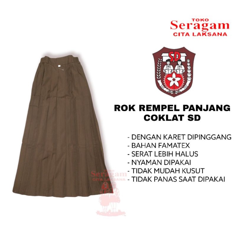 Rok Sekolah Maxi Rempel SD Coklat Panjang Seragam Sekolah