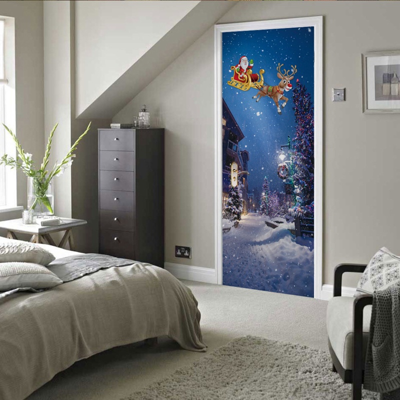 Zzz 2pcs / set Stiker Dinding / Pintu / Kulkas Motif Santa Claus Natal Untuk Dekorasi Rumah