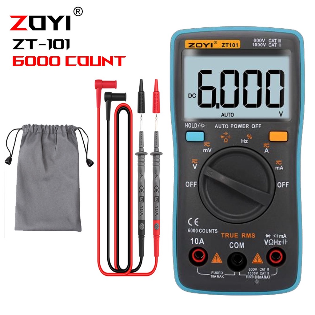 Zoyi ZT101 Digital Multimeter 6000 counts Backlight AC Current DC Current Resistance Auto Off