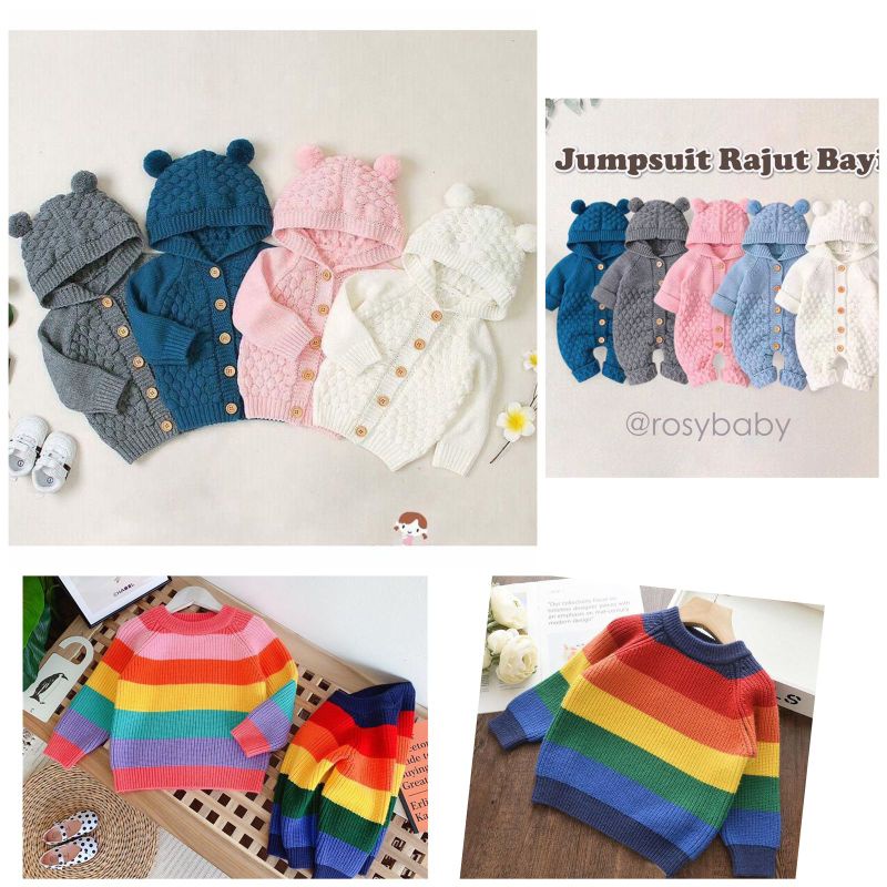 J(READY STOCK) Jaket Bayi rajut Tebal Jumpsuit Rajut Baju cardigan bayi baju hoodie popcorn pompom Jumper jaket aket Bayi Rajut Baju cardigan rajut bayi Baju bayi Jaket bayi rajut cardigan bayi baju rajut hoodie