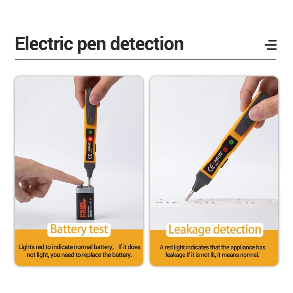 Tester Pen Non Contact AC Voltage Alert Detector 12V-1000V - Yellow