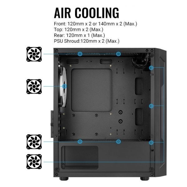 AEROCOOL TRINITY MINI V2 BLACK - mATX TEMPERED GLASS CASE