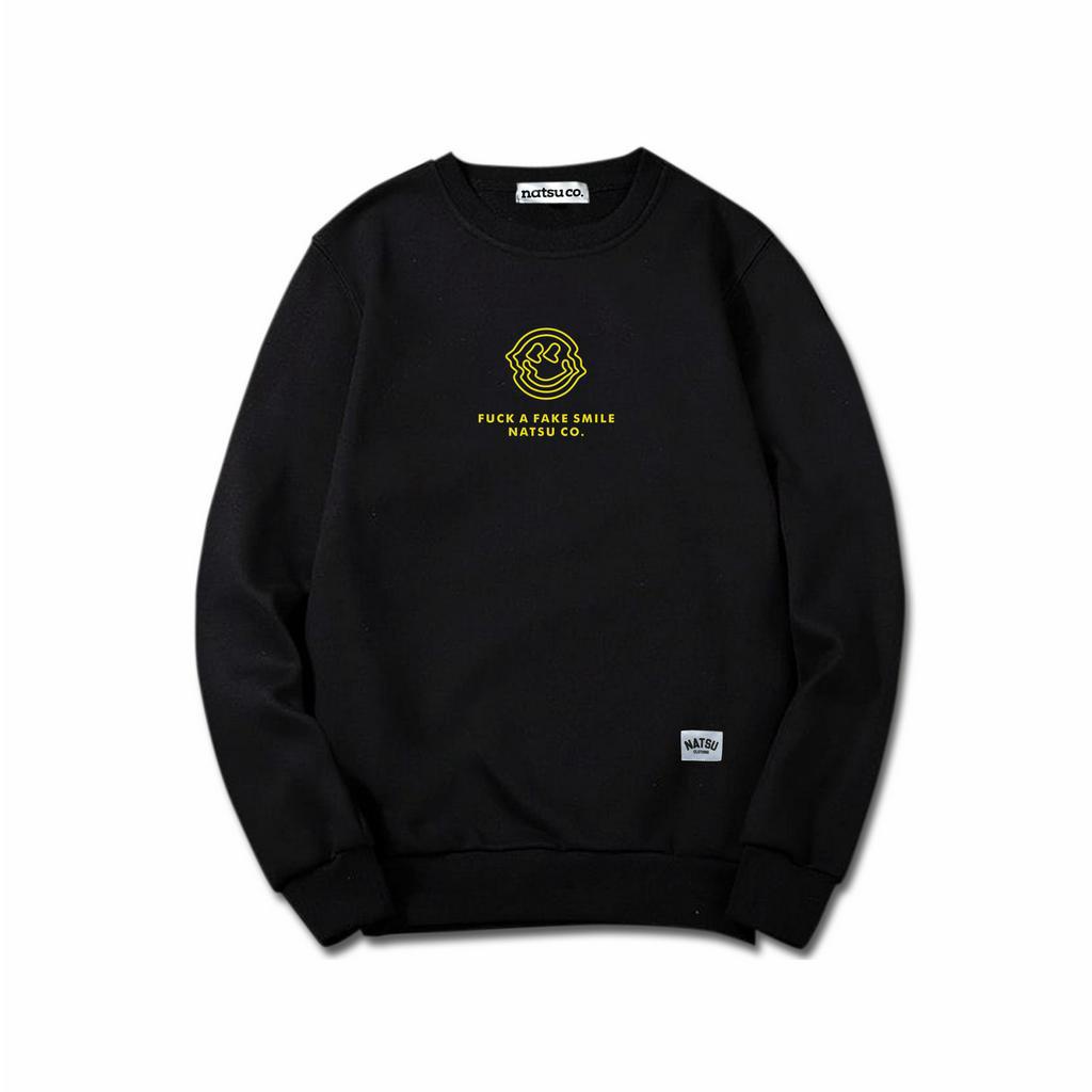 Sweater Crewneck Simple Pria Wanita Natsu co. - Fuck a Fake Smile NATSU x PANDAWA HOODIE