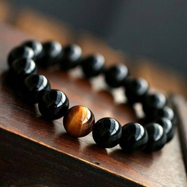 Gelang Batu Natural Black Onyx Tiger Eye Original