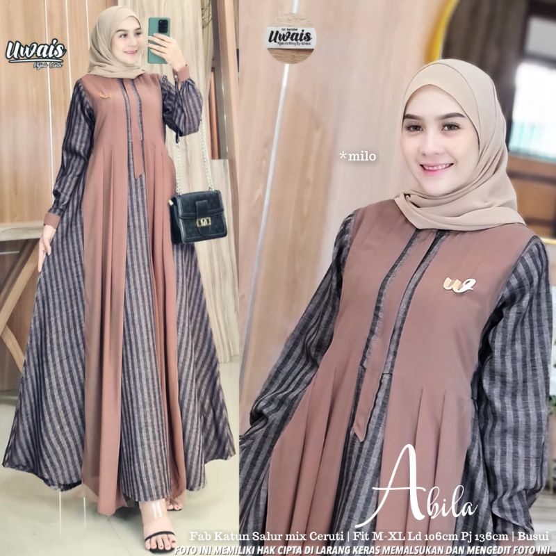 Abila Original by Uwais Gamis Katun Salur Mix Ceruty Busui Ld 106