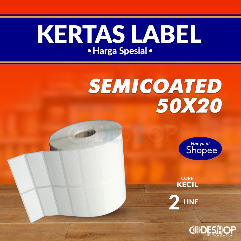 Sticker Label Barcode Semicoated 50 x 20 mm 2 Line Isi 5.000 pcs