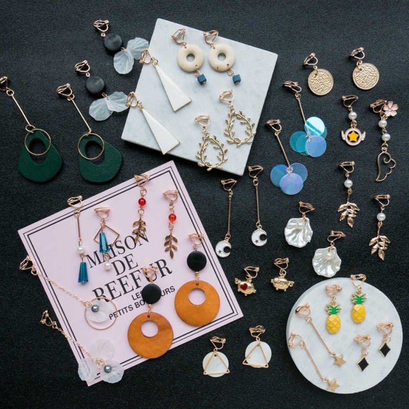 Anting Klip Tanpa Tindik Desain Bunga Bintang Hati Rumbai 50 Gaya retro