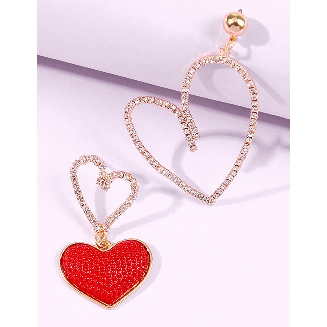 LRC Anting Tusuk Fashion Golden Asymmetrical Love Diamond K44918