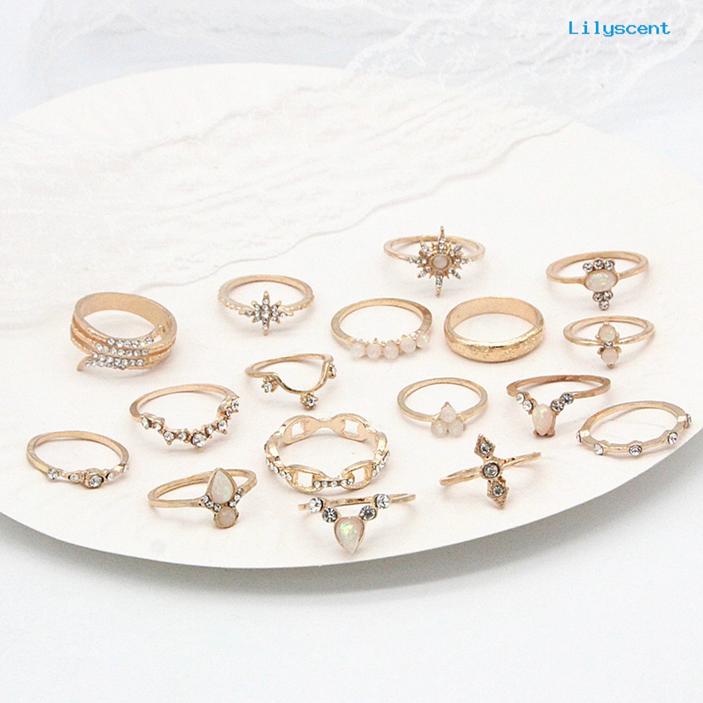 17pcs / set Cincin Knuckle Midi Berlian Imitasi Stackable Gaya Bohemian Untuk Aksesoris Perhiasan