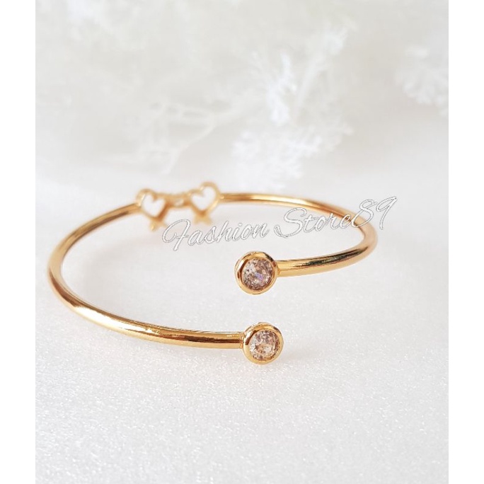 Gelang Bangle Double Love Permata Flexibel 2 Sisi Multifungsi perhiasan lapis emas 18k Impor Yaxiya Xuping Gelang Bangle Free size bahan Elastis