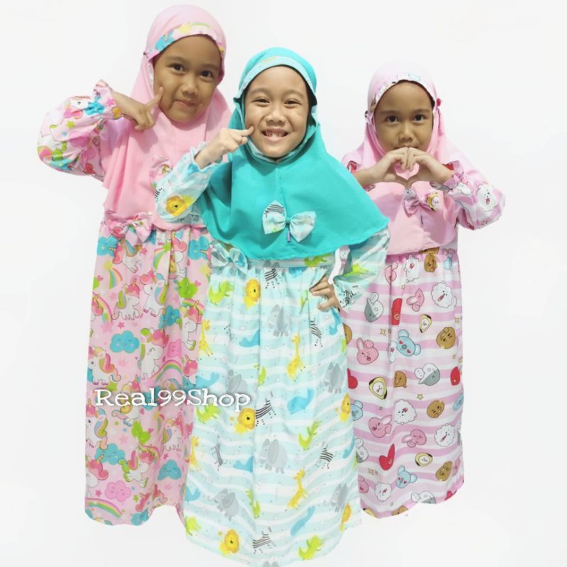Gamis Anak + Hijab karakter katun catra 2-6tahun