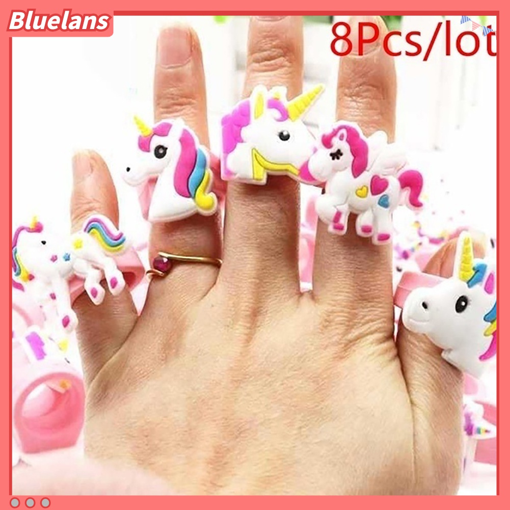 8pcs / Set Cincin Bahan Silikon Motif Kartun Untuk Wanita