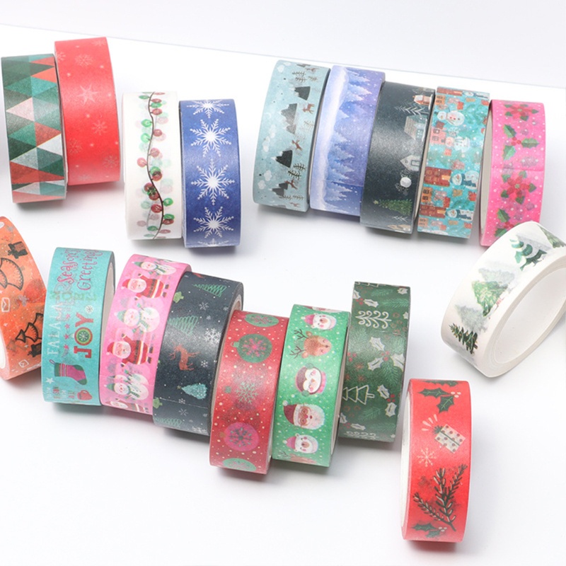 18 Rolls Tapes Washi Motif Pohon Natal Santa Snowflake Untuk Pembungkus Kado Scrapbook Anak Dewasa