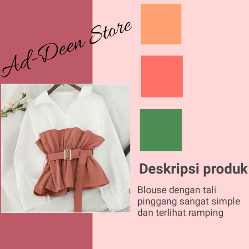 Baju Wanita Lengan Panjang Blouse Gretta Tali Pinggang Simple
