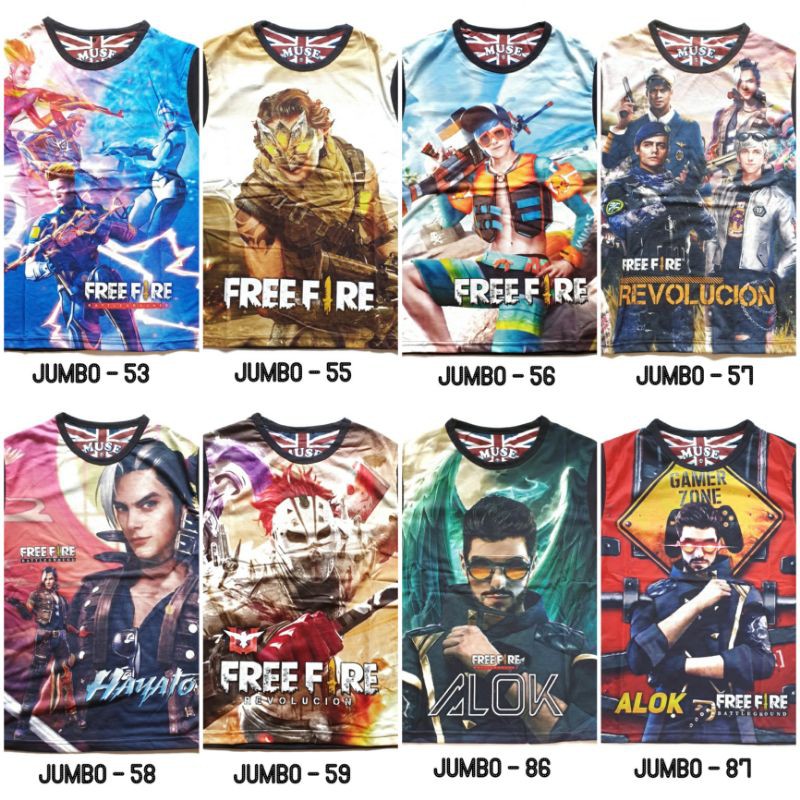 Furo Jumbo Kaos Anak Laki size 16 18 20 motif Free Fire Alok Hayato