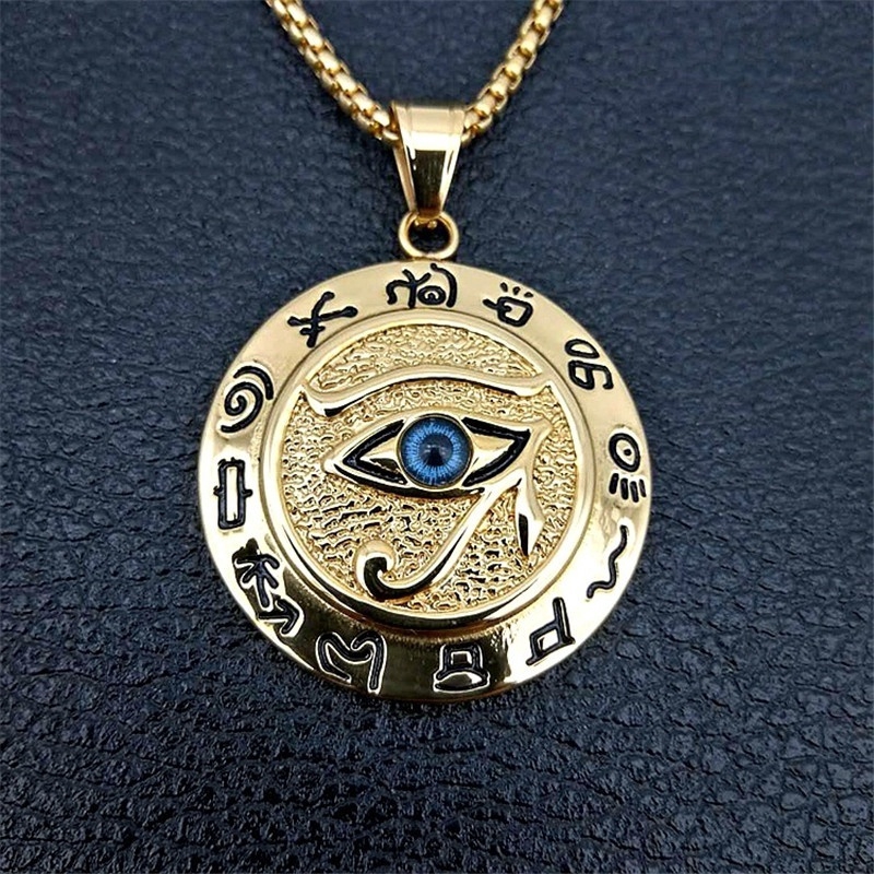 Ancient Egypt Horus Eye Amulet Gold Stainless Steel Pendant Necklace Jewelry