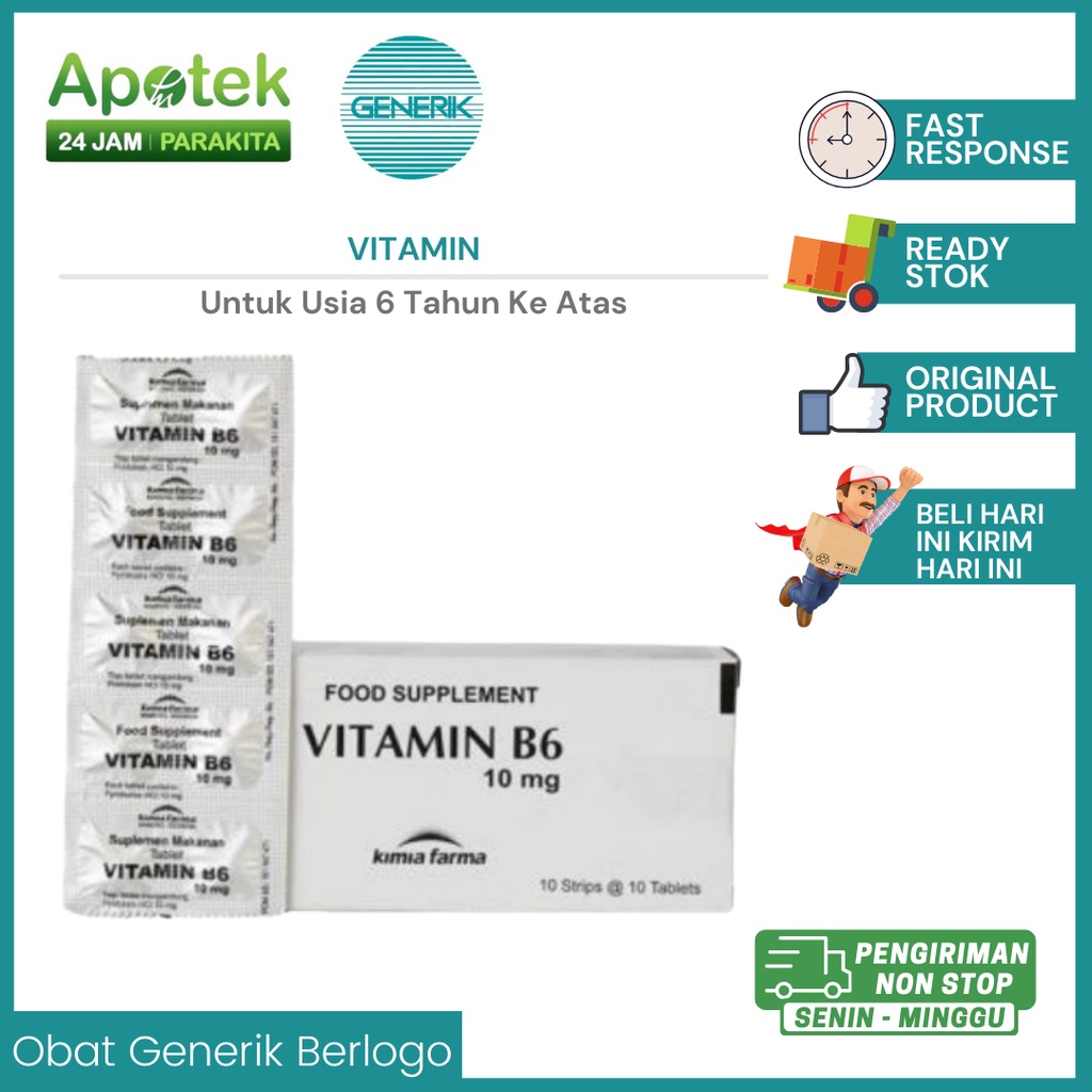 Vitamin B6 / Vitamin B6 10 mg / Strip / Vitamin Dan Supelemen