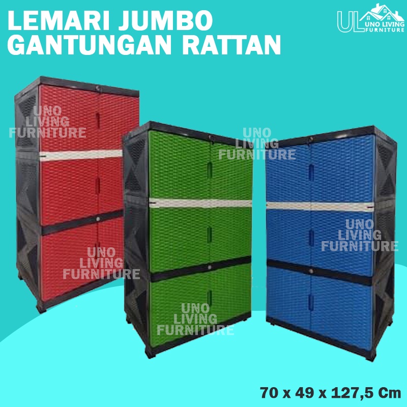 JUMBO - LEMARI PLASTIK SERBAGUNA ROTAN FULL KUNCI FULL KUNCI RATTAN LEMARI GANTUNGAN LEMARI PAKAIAN PLASTIK