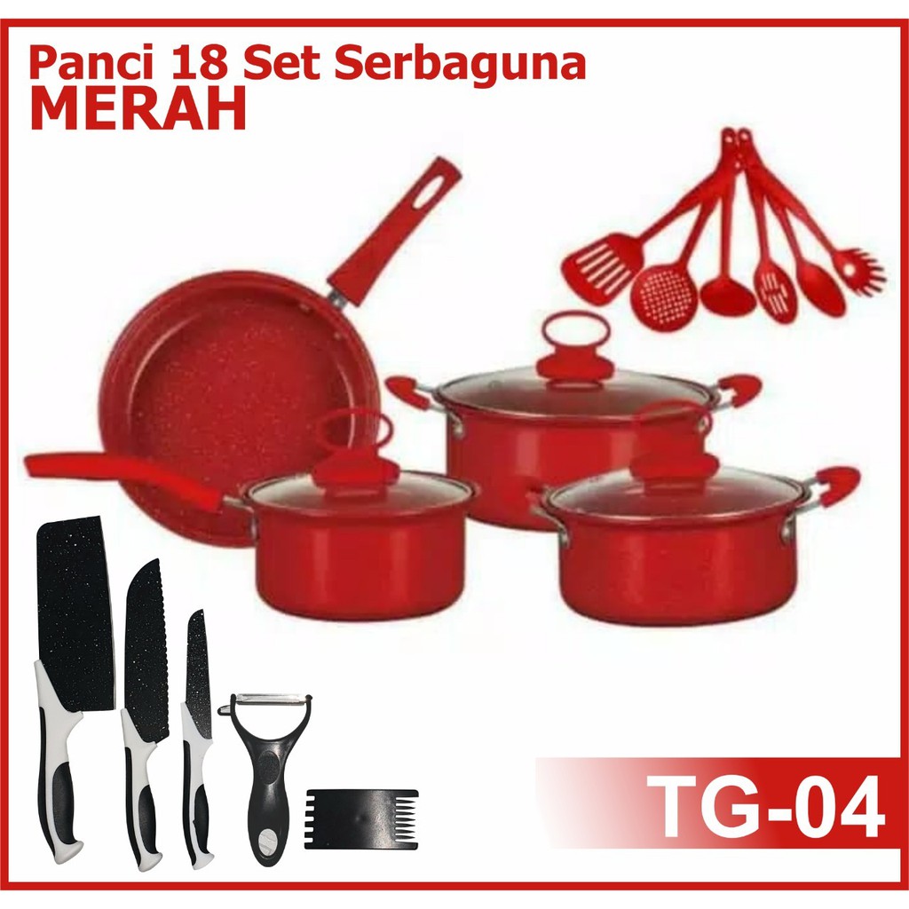 TERMURAH COD Panci Set 18 Pcs Panci Set Pisau Panci Set 18 Pcs Anti Lengket Pegangan Anti Panas SEGERA MILIKI