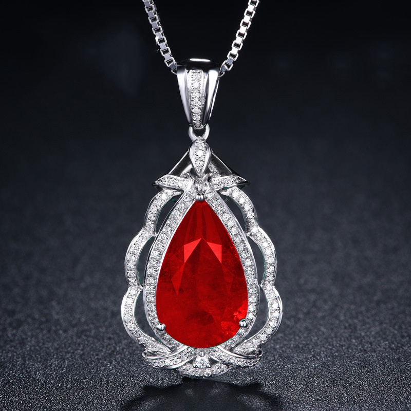 [Ready Stock]Fashion New Inlaid Water Drop Pear-Shaped Colored Gem Pendant Necklace