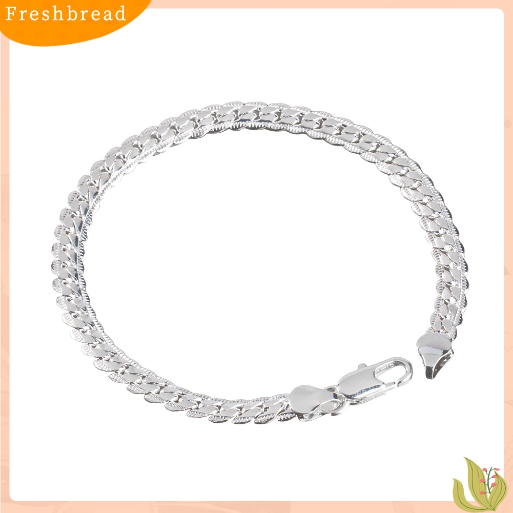 【Fresh】Fashion Men's Flat Curb Silver Plated Chain Simple Design Bracelet Jewelry Gift