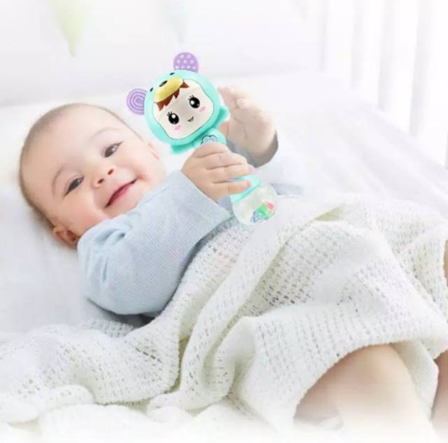 1234OS Mainan Bayi Tongkat Rattle + Teether+ Musik + Lampu Kelap Kelip.