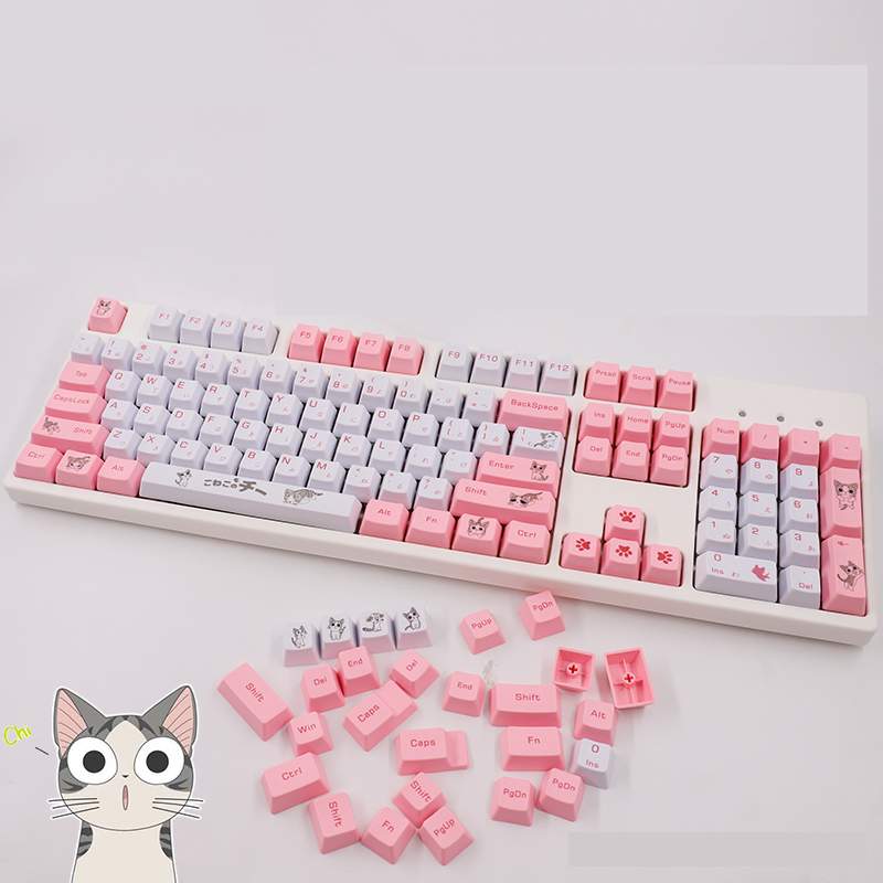 131Kunci OEM Dye Sublimation PBT Key CHI'S Cat Theme Keycap Untuk Cherry Axis Kailh Switch Mechanical Keyboard Keycap