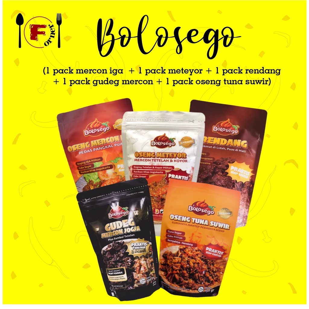 

Pket BOLOSEGO - by Bolosego (BISA COD) Mercon iga, Rendang, Tuna suwir, dan gudeg mercon, meteyor 100% Halal Khas Jogja