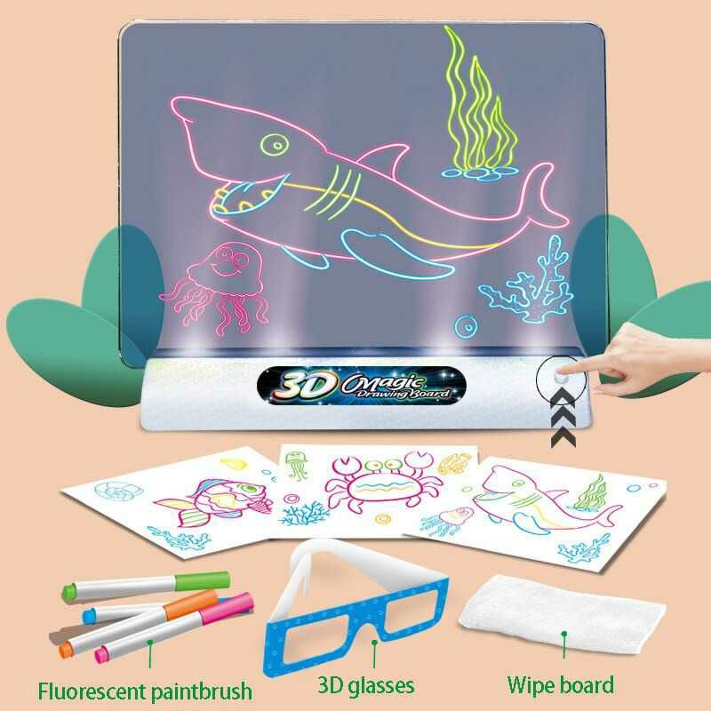 Yigebebe Mainan Menggambar 3D Magic Drawing Board LED