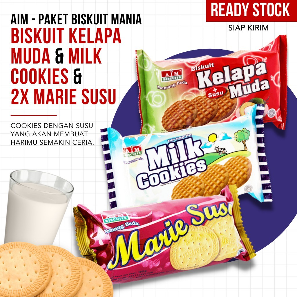 AIM BISCUITS - Biskuit Kelapa Muda x Milk Cookies x Marie Susu (2 pcs) - TERMURAH