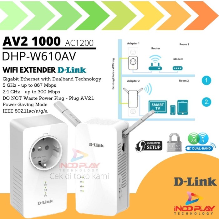 DLINK D-LINK POWERLINE WIFI EXTENDER AV2 1000 DHP W610AV W611AV AC1200