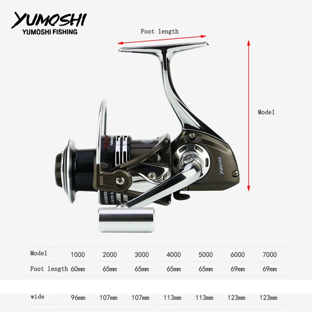 YUMOSHI BY1000 Reel Pancing Spinning 12+1 Ball Bearing 5.5:1 - Black