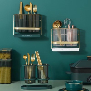 Rak Tempat Sendok Garpu Stainless Gold/ Rak Gantung Setbaguna Tempel Dinding Peralatan Dapur