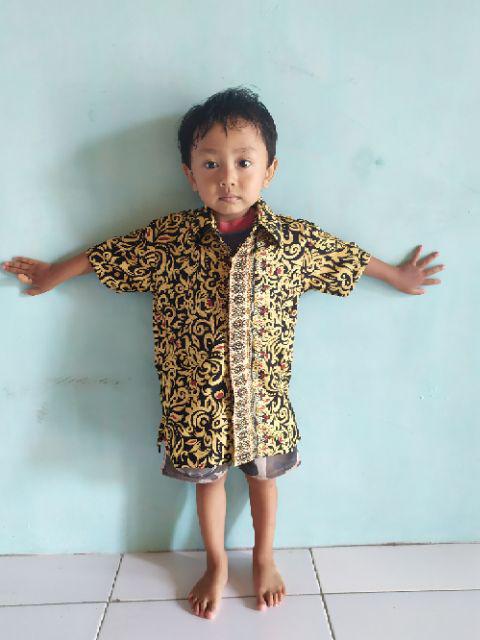 Kemeja Hem Batik Anak Motif Cacing Gold Baju Atasan Laki-laki Trend Modern
