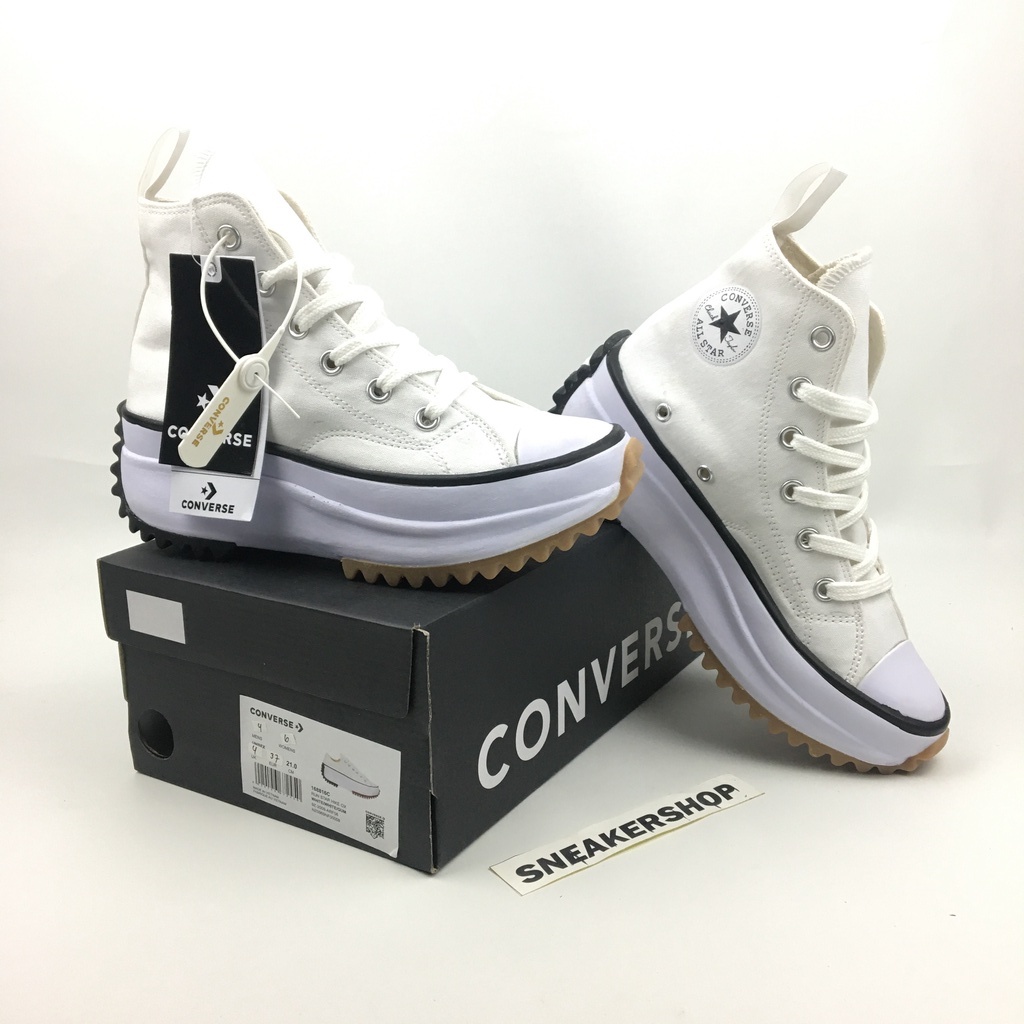 CONVERSE Run Star Hike Hitam Putih Pendek Sneakers Wanita Premium BNIB Hak Tinggi Untuk Cewek-Putih Tinggi