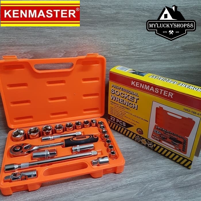 Kenmaster Socket Wrench Set 22pcs Kunci Sok 22 Sockets