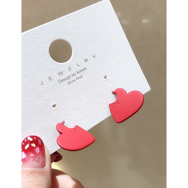 LRC Anting Tusuk Fashion Red Letter Love Notch Love Earrings D87585