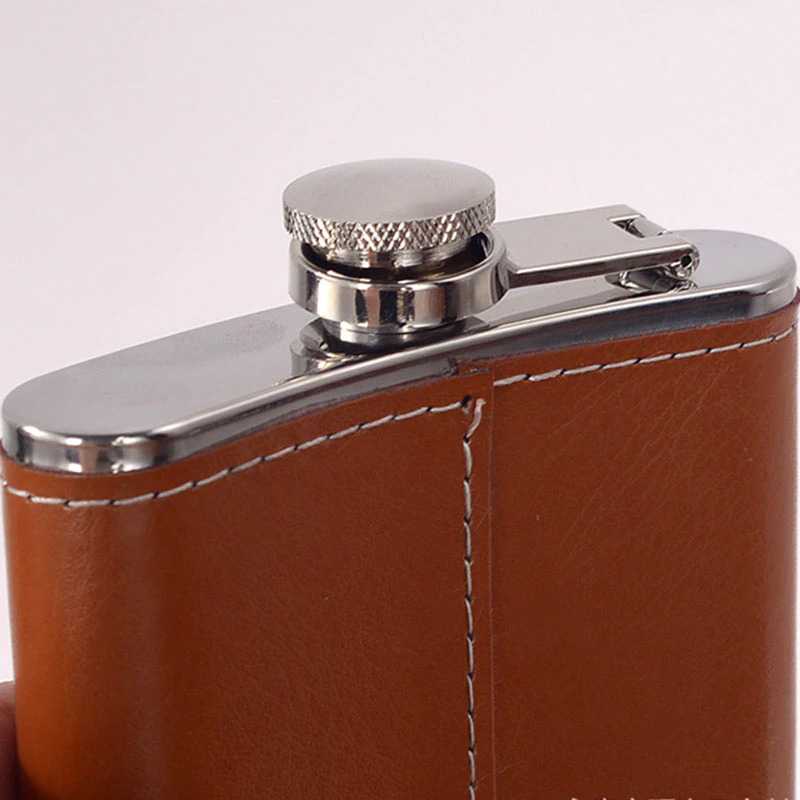 Taganov Botol Bir Hip Flask Leather 7 Oz with Shot Glass