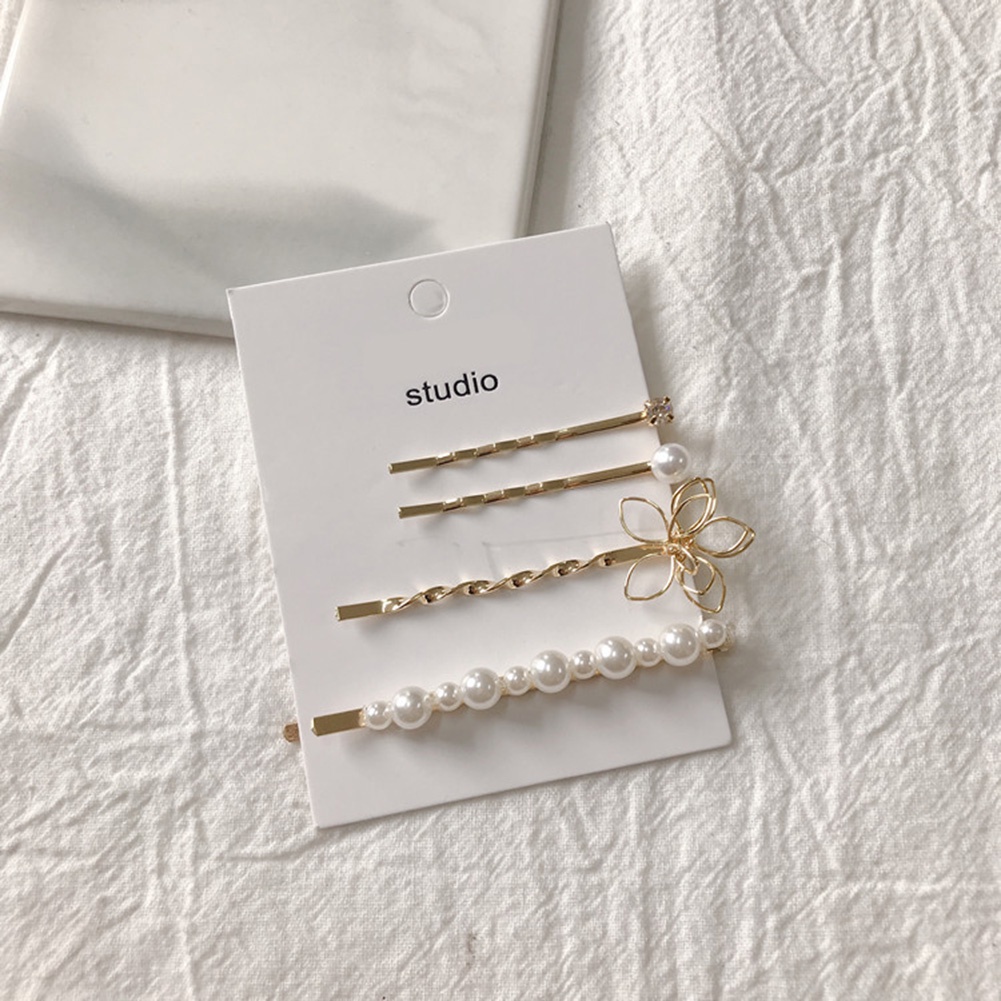 Hu Hu Hu Hu Hu Alat Bantu Pasang Kacamata♡ 4pcs / Set Jepit Rambut Bentuk Pita / Hati / Mutiara Imitasi Untuk Anak Perempuan