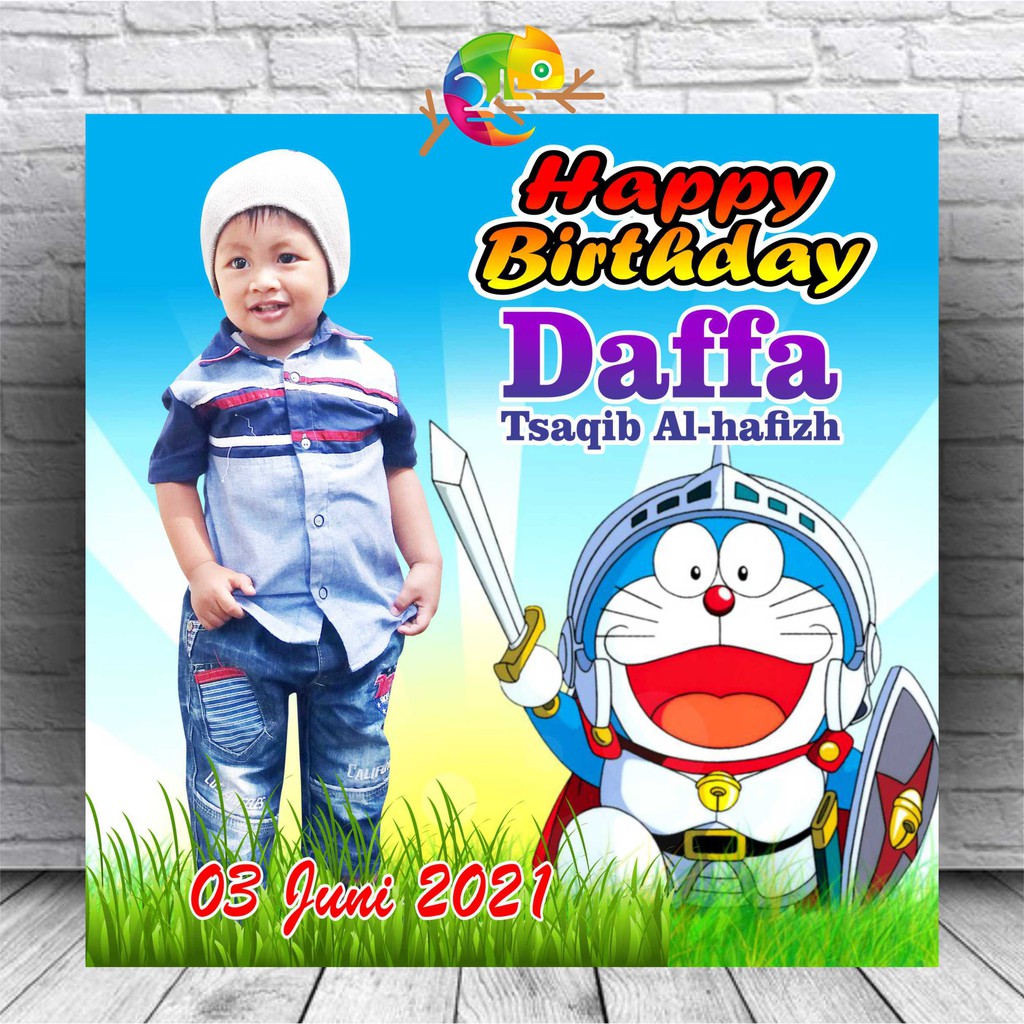 Banner, Spanduk, Backdrop Ulang Tahun Birthday Uk. 1x1 M Tema Doraemon B