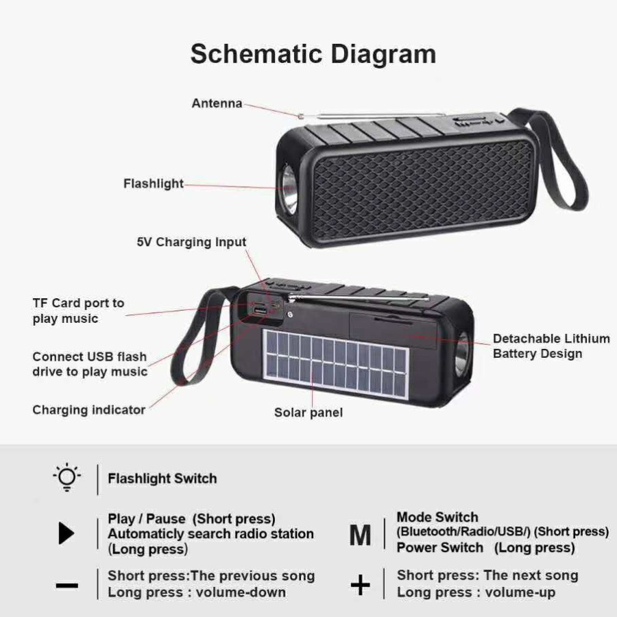 Speaker portable i solar panel L105 senter fm radio bluetooth