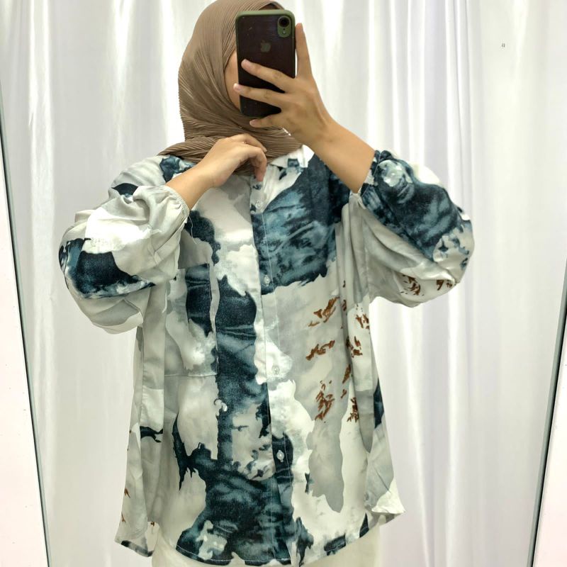 KEMEJA KATUN RAYON WANITA OVERSIZE FULL KANCING