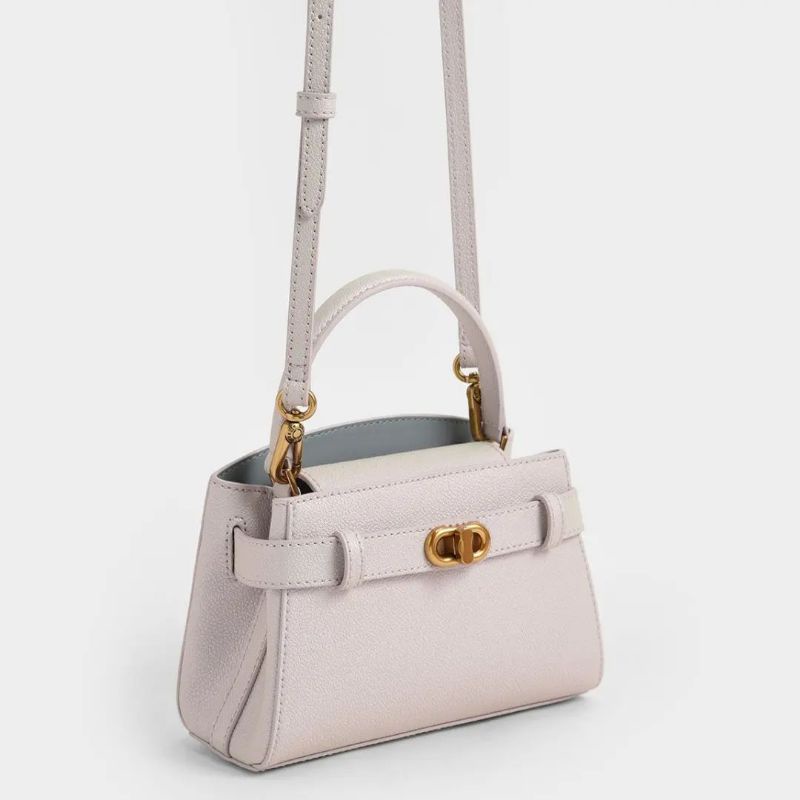 12.12 SALE | CK Aubrielle Metallic-Buckle Top Handle Bag / CK Aubrielle Croc-Effect Top Handle Bag