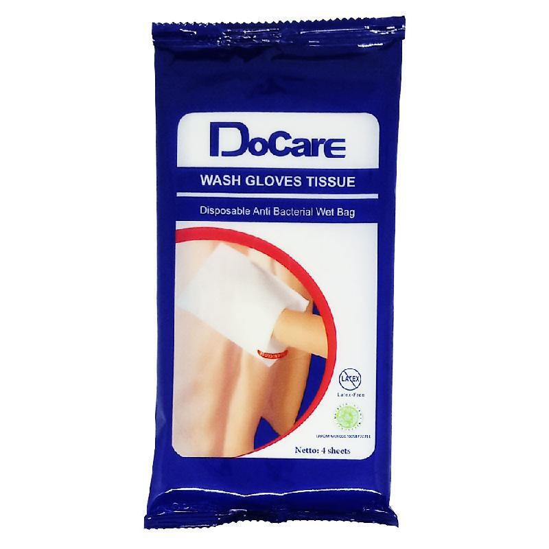 Docare Wash Gloves Antiseptic Disposable Wet Bag 4`S / Washlap Sekali Pakai (Disposable)