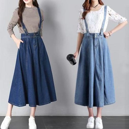 Hyekyo Denim Overall Skirts (#6085)/Rok Panjang/Rok Kodok/Rok jeans