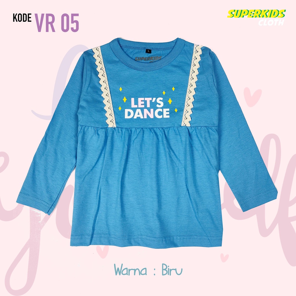 BAJU ANAK PEREMPUAN / KAOS ANAK PEREMPUAN / PAKAIAN ANAK CEWEK KAOS ANAK CEWEK LENGAN PANJANG VARIASI RAMPEL RUFFLE RENDA BIRU DANCE ECER GROSIR BRAND SUPERKSIDCLOTH 1 - 11 TAHUN