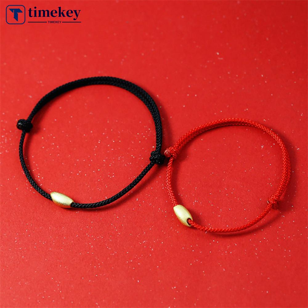 Timekey Gelang Tangan Tali Merah Anyam Simple Hias Bunga Lotus Emas Untuk Wanita G6S8