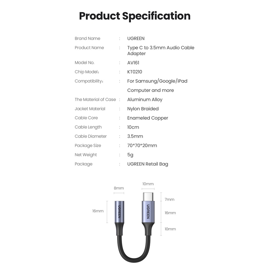 【Stok Produk di Indonesia】Ugrren Kabel Adapter USB Tipe-C Ke Jack Audio 3.5mm Female Untuk Pixel 4 3