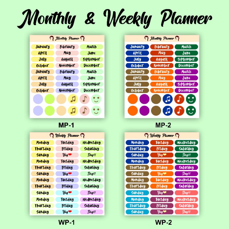 

Planner Scrapbook Waterproof Sticker Bulan Minggu Monthly Weekly