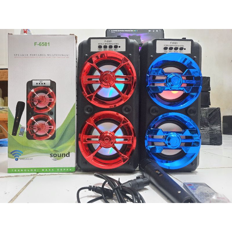 Speaker karaoke murah Fleco F 6581/6582 free mic + remote